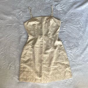 Giani Bernini, size Small, short dress, adjustable straps, tan, polka dot print